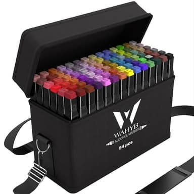 WAHYB Double Pointe Feutre a Alcool – Feutres Coloriage Adulte avec Encre Anti-taches – Marqueurs à Croquis pour Animation Art Esquisse avec Sac de Transport et Base de Rangement (84)