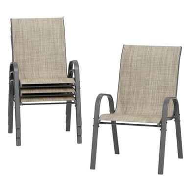 Amopatio Lot de 4 chaises de Jardin, empilables, à Dossier Haut, en textilène, pour terrasse, Balcon, résistantes aux intempéries, 60 x 72 x 96 cm, Marron