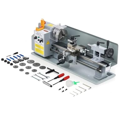 CREWORKS 550W Mini Tour à Métaux d'Établie 180x350mm 7"x14" Haute Précision avec Mandrin à 3 Mâchoires et Vitesse de Broche Max. 2500 tr/min Écran LCD pour Filetage Tournage Perçage