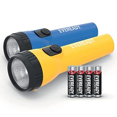 Energizer Eveready Lampe de Poche, Lampe Torche LED ultra puissante, Longue Autonomie, Piles Incluses, Lot de 2, Jaune et Bleu [Exclusivité Amazon]