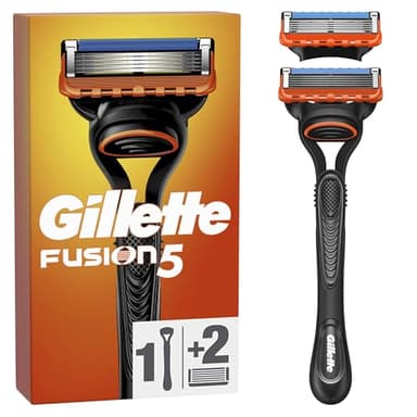 Gillette Rasoir Pour Homme Fusion5, Manche Et 2 Cartouches A 5 Lames, Lame De Précision Pour Les Zones Difficiles, Bande Lubrifiante Pour Une Glisse Fluide Sur Le Visage, 1 Recharge Par 20 Rasages
