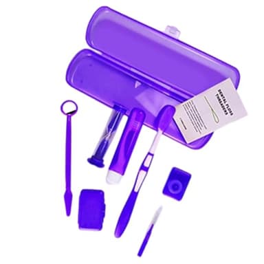 SGERUFZ 8 Pièces Kit de Soin Orthodontique Portable, Set Appareil, Trousse de Voyage Hygiène avec Brosse en V, Miroir Buccal, Brossette Interdentaire, Fil et Cire Orthodontique (Violet)