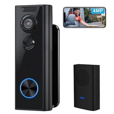 XTU Sonnette sans Fil avec Caméra, 4MP UHD Sonnette sans Fil Exterieur Etanche avec Support Multi-Angle, Détection Mouvement PIR, 2.4G WiFi, Audio Bidirectionnel, Compatible avec Alexa
