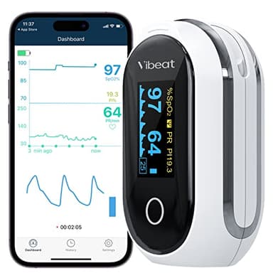 Bluetooth Oxymètre de Doigt Professionnel, Oxymètre de Pouls Rechargeable avec Stockage hors-ligne, Moniteur de Saturation en Oxygène avec Mode Continu，Moniteur de Fréquence Cardiaque avec APP