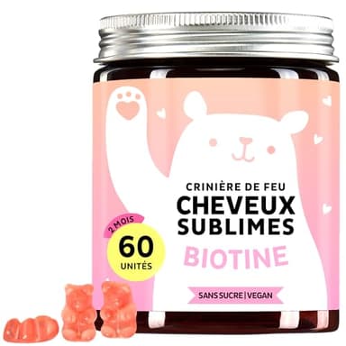 Gummies Biotine Ah-mazing Hair – Vitamines pour les Cheveux, la Peau et les Ongles – 5000 µg de Biotine, Zinc, Vitamines B6, B9, C, E – 60 Unités (2 Mois), Vegan, Sans Sucre, Bears with Benefits