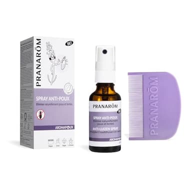 Pranarôm Aromapoux Spray anti-poux Bio Elimine lentes Aux huiles essentielles biologiques de tea tree lavandin anis et ylang-ylang Peigne inclus 30 ml