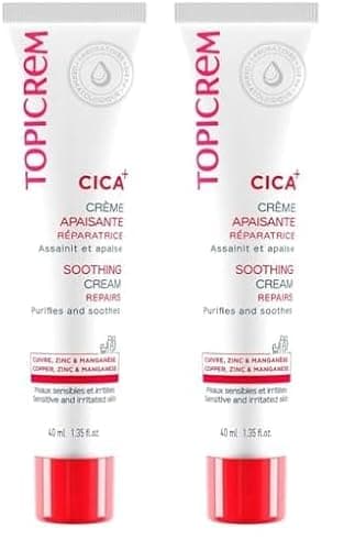 Topicrem - CICA+, Crème Apaisante au Zinc et à l’Acide Hyaluronique - Apaise les Irritations Cutanées - Soin pour Peau Sensible, Bébé, Enfant, Adulte - Fondante, sans Parfum - Tube 40 ml (Lot de 2)