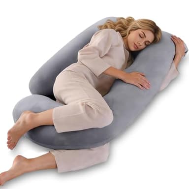 Otauoaea Coussin de Grossesse - Oreiller de Grossesse pour Femme Enceinte en Forme de J pour Dormir - Coussin d'allaitement et Coussin de Maternité avec Housse Lavable (Velours, Gris)