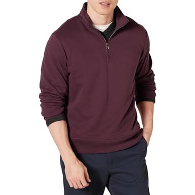 Amazon Essentials Sweat Polaire à Manches Longues avec Un Quart de Fermeture Éclair Homme, Bordeaux, M