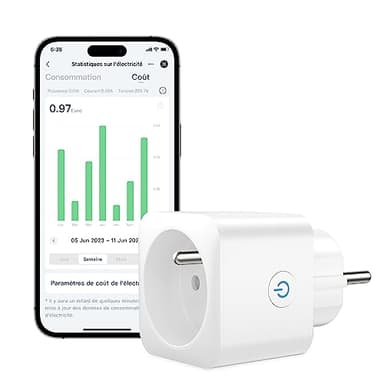 EIGHTREE Prise Connectée WiFi, Prise Alexa Programmable, Compatible avec Alexa/Google Home, Smart Life APP, Suivi de Consommation, Contrôler le ventilateur/climatiseur, 2,4 GHz Wi-Fi, 16A 3680W, 1 PC