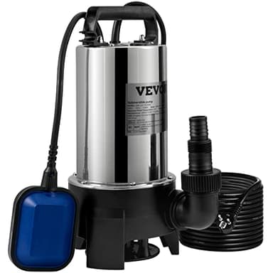 VEVOR Pompe de Relevage Eaux Chargées 1100 W Pompe d’Évacuation pour Eaux Chargées, 333,3 L/min Pompe Immergée Vide Piscine Cave Fosse Septique avec Adaptateur de Décharge pour Pomper Eaux Sales Usées