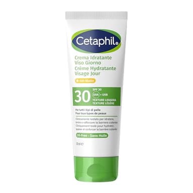Cetaphil Crème Hydratante Visage SPF 30, Soin Solaire Hydratant pour Peaux Sensibles, Texture Légère, à la Niacinamide, Hydratation 24 h