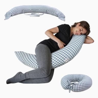 Mobiclinic®, Coussin Allaitement et Grossesse XXL, 3 en 1, Housse 100% Coton, 150 cm, Sangles Réglables, Multifonction, Aura, Amovible et Lavable, Multi-Position, Vichy Print