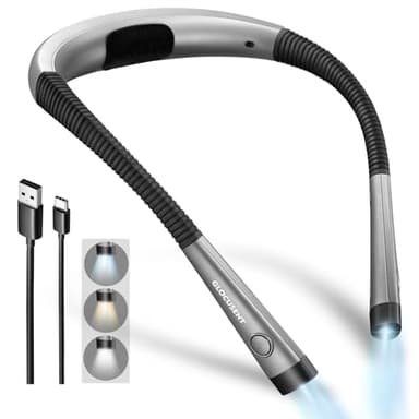 Glocusent Lampe de Lecture de Cou Rechargeable au Lit, 3 Couleurs, 6 Niveaux de Luminosité, Bras Pliables, Longue Durée de Vie, Parfaite pour la Lecture,Le Tricot,la Réparation