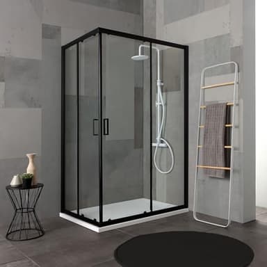 Kiamami Valentina Cabine de Douche 80x100 h 190 profilé Noir Mat Verre Clair | City