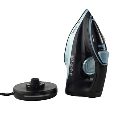 Beldray Fer à Repasser 2600W, Semelle en Céramique, Fer 2 en 1 avec ou sans fil, Fonction anti-calcaire, Poignée Ergonomique, Réglage de température précis, Noir et Bleu