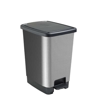 SUNDIS Cover Bin, poubelle à pédale 30 L, rectangulaire, en plastique recyclé, aspect carbone, avec anses pour accrocher et cacher le sac, pour cuisine, bureau, buanderie, atelier, salle de bain