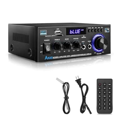 KKMOL AK45 Mini Amplificateur HiFi Amplificateur Stéréo Bluetooth Radio Amplificateur Audio Récepteur Wiimp Ampli 12V/220V 400W 2 Canaux Amplificateur de Puissance Numérique avec USB Carte SD