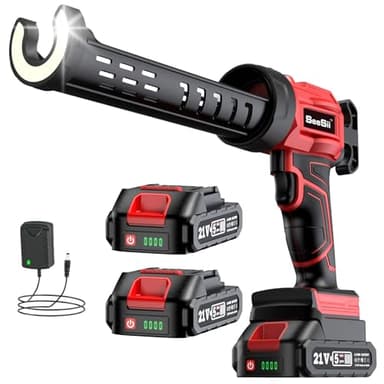 Seesii Pistolet à Cartouche sans Fil avec 2x 2000mAh Batterie, 300ML Pistolet Silicone Electrique, Lumière LED, 4 Vitesses, pour Calfeutrer (Rouge)