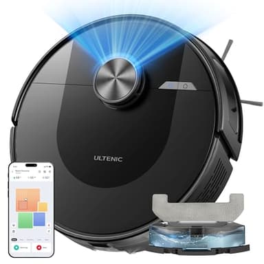 Ultenic Aspirateur Robot, Robot Aspirateur Laveur, 6000Pa&Longue Durée - Robot Aspirateur Connecté Alexa/APP/IFTTT - Ultra Mince Silencieux