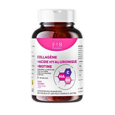 Collagène, Acide Hyaluronique avec Biotine – Complément Beauté pour Peau, Cheveux et Ongles – Hydratation & Élasticité – 180 Gélules – Qualité Premium, Sans OGM, Fabriqué en Laboratoire Certifié