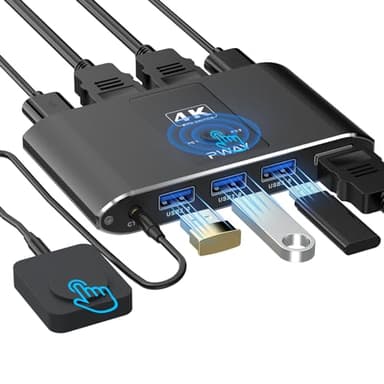 USB3.0 Switch HDMI Kvm Switch 1 Monitors 2 Computers with 3 USB Ports, 4K@60Hz for 2 Computers Sharing Monitor Keyboard Mouse, Supports Wired Remote and Button Control, EDID Compatible