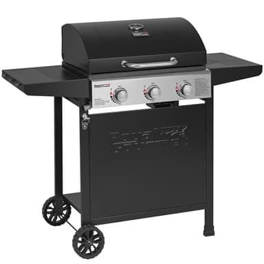 Royal Gourmet Barbecue Gaz sur Chariot, 3 Brûleurs BBQ Gaz avec Capot, Puissance 9kW Propane, 2 Grilles en Émaillée, 2 Table Latérales, Thermomètre Intégré, Adapté pour Jardin et Camping