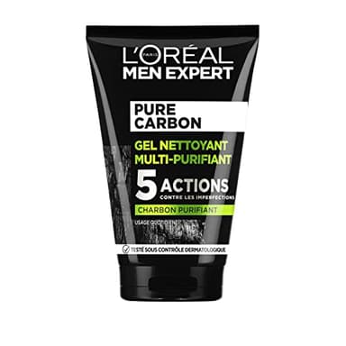 L'Oréal Men Expert - Gel Nettoyant Multi-Purifiant Visage Homme - Anti-Impuretés & Imperfections - Usage Quotidien - Enrichi en Charbon - Peaux Grasses - Pur Charbon - 100 ml