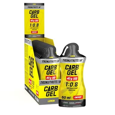 TRINUTRITION CARB GEL 15 x 60ml – Gel Énergétique Citron – 40g Glucides par Dose – Ratio 1:0,8 Maltodextrine & Fructose – Endurance, Vélo, Course, Trail – Vegan & Sans Gluten