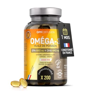 Oméga 3 - Huile de Poissons Sauvages - Cerveau - Vision - Coeur - EPA 660mg / DHA 440mg - 100 capsules - GPH Diffusion
