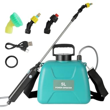 Pulvérisateur électrique 5L, Pistolet pulvérisateur télescopique Rechargeable avec 2 Buses, Capuchon à Large Bouche, Batterie 2400 mAh pour Le Nettoyage par pulvérisation des Plantes de Jardin (5 L)