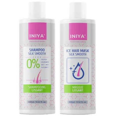 Iniya Silk Smooth Kit | Shampooing et Soin Lissant Sans Sulfate ni Silicone | Masque Lissage Brésilien - Tanin (2X400ml) | Marque Française