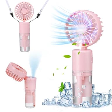 JIZZU Mini Ventilateur Brumisateur Portatif, 4000mAh Ventilateur Main USB Rechargeable [5-21Heures de Travail], 4 Vitesses, Ventilateur de Poche Silencieux Pliable pour Extérieur, Voyage, Rose