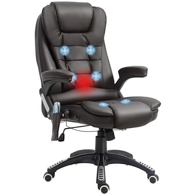 HOMCOM Fauteuil de Bureau massant et Chauffant électrique Fauteuil Bureau Ergonomique revêtement synthétique Brun