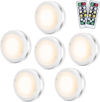 Bawoo Lampe de Placard Spot LED Murale Telecommande Sans Fil 6pcs Lampes Armoire Veilleuse pour Escalier Miroir Cuisine Vitrines Cabinet (Blanc)