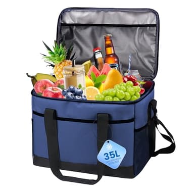 L.StarryIsland Sac Isotherme Glaciere, 35L Glaciere Souple Isotherme avec Bandoulière Réglable, Imperméable Sac Repas Isotherme Capacité de 60 Canettes pour Courses, Barbecue, Camping, Voyage(Bleu)
