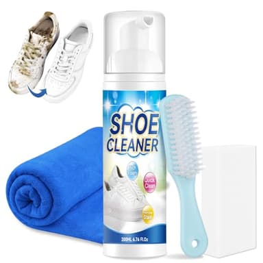 Auensten Nettoyant Chaussure, Kit Nettoyage Chaussure 200 ml, Inclus avec Brosse, Chiffon et Éponge, Nettoyant Daim Chaussure pour Nettoyer en Douceur le Daim et les Sneakers (Blanc)
