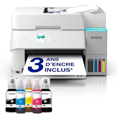 Epson Solution d’Impression A4 Blanche EcoTank ET-3956 avec Wi-FI, réservoirs d’Encre AirPrint, Chargeur de Documents, Impression, numérisation et Copie Recto Verso + Jusqu’à 3 Ans d’Encre Inclus
