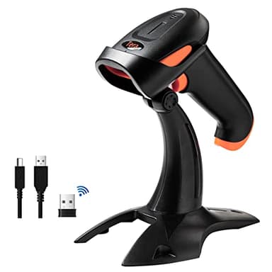 Tera Lecteur de Code à Barres QR 2D avec Support 3 en 1 Compatible avec Bluetooth et 2,4 GHz sans Fil et Scanner de Codes-Barres Filaire USB Douchette Portable, HW0001