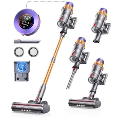 SunSare 550W/45KPA Aspirateur Balai sans Fil, 2024 Aspirateur Balai Puissant, 60 Mins Batterie Amovible, Chargement Mural, Aspirateur sans Fil X7A Écran LCD pour Parquet, Moquettes, Poils d'animaux