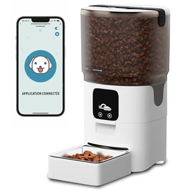 Distributeur Croquettes Chat Automatique Connecté 2.4G WiFi Distributeur Croquettes Chat Anti Chute Gamelle Chat Gamelle pour Chien Distributeur de Croquettes pour Chat 6L Option Gamelle Anti Glouton