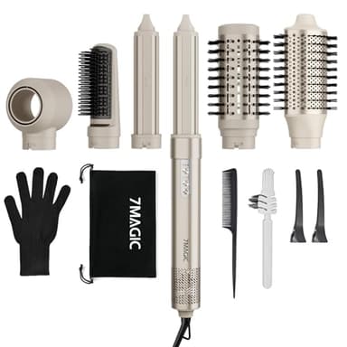 7MAGIC Air Styler 6 en 1, Sèche Cheveux Ionique, Boucleur a Cheveux Automatique, Brosse Soufflante, Brosse Lissante, Sans Dommages De Chaleur, avec Sac De Voyage, pour Les Occasions Spéciales