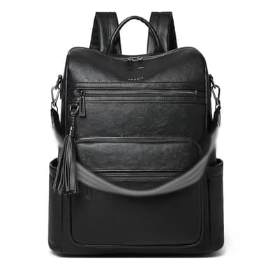 Shrrie Sac à dos pour ordinateur portable pour femme, sac à dos tendance en cuir de 15,6 pouces, sac à dos imperméable et décontracté, Marron camel bicolore, Sacs à dos de jour