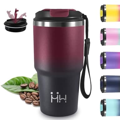 Mug Isotherme, 20oz Thermos Isotherme, Sans BPA, 8h Froid & 6 Chaud, Gourde Avec Poignée, Acier Inoxydable 18/8, Tasse Thermos Café, Anti Fuite, Gourde Inox pour Voyages, Camping, Bureau, Yoga