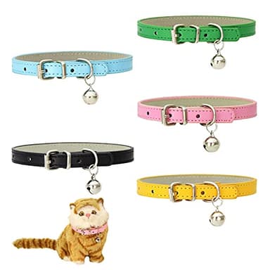 5 PièCes Colliers Chat en Cuir,Collier De Chat Anti-Perte avec Bell Boucle RéGlable en MéTal,Animal Colliers pour Chaton Chiot Petit Chien