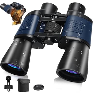 Jumelles pour Adultes 20x50 Jumelles Étanches HD avec Prisme BAK4 et Objectif FMC Portables Télescope pour l'observation des Oiseaux, Football, Concerts, avec Adaptateur pour Smartphone