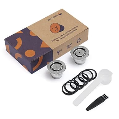 RECAFIMIL Lot de 2 filtre capsules de café réutilisables en acier inoxydable, compatibles avec les machines à café Nespresso (2 capsules + 5 joints toriques en silicone de rechange)