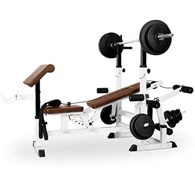 KLAR FIT Station de Musculation Multifonction à Domicile, Banc Musculation Complet avec Poids pour Pectoraux, Dos, Bras, Jambes, Barre Musculation Homme, Femme, Charge Max de 280kg