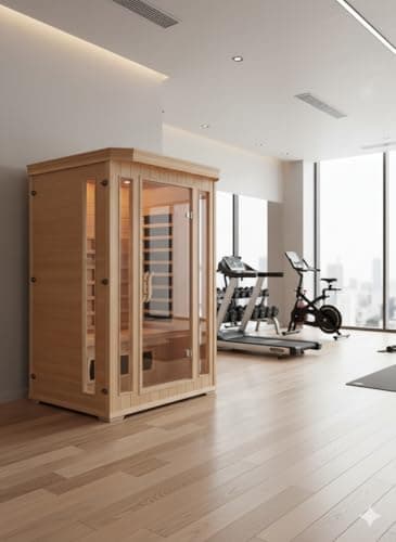 CONCEPT USINE | Sauna Infrarouge Luxe 2 Places en Bois | Chaleur Sèche Économique | 5 Diffuseurs Infrarouges | Chromothérapie 7 Couleurs | Commandes LCD + Radio | 1690W | Compact et Relaxant