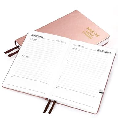 Kesote Agenda Scolaire A5 2025 2026, Journalier Professionnel, 1 Jour par Page, Organiseur Familial, Signet en Ruban, Or Rose